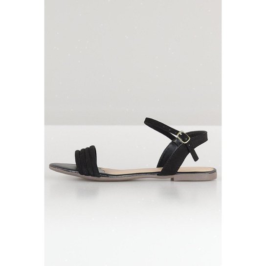 Sandália Chiquiteira Rasteira Tiras Suede AC - Preto Menor preço em Sandália Chiquiteira Rasteira Tiras Suede AC - Preto