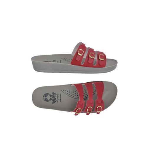 Sandália Conforto Feminina 3 Tiras Ortopédica Casual - Vermelho Menor preço em Sandália Conforto Feminina 3 Tiras Ortopédica Casual - Vermelho