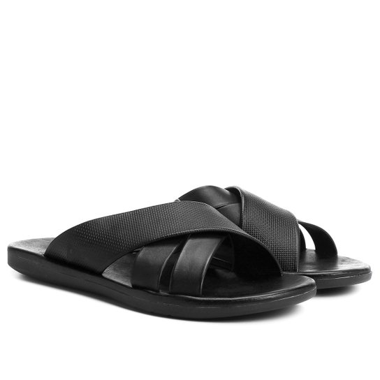 Sandália Couro Democrata Zion Tiras Cruzadas Masculina - Preto Menor preço em Sandália Couro Democrata Zion Tiras Cruzadas Masculina - Preto