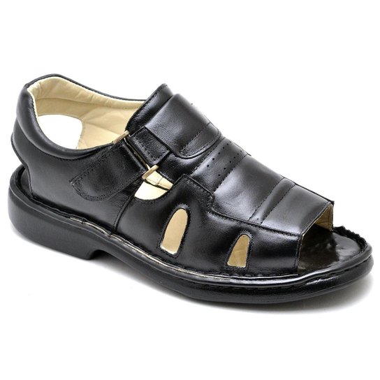 Sandalia Couro Percata Bico Aberto Masculina - Preto Menor preço em Sandalia Couro Percata Bico Aberto Masculina - Preto