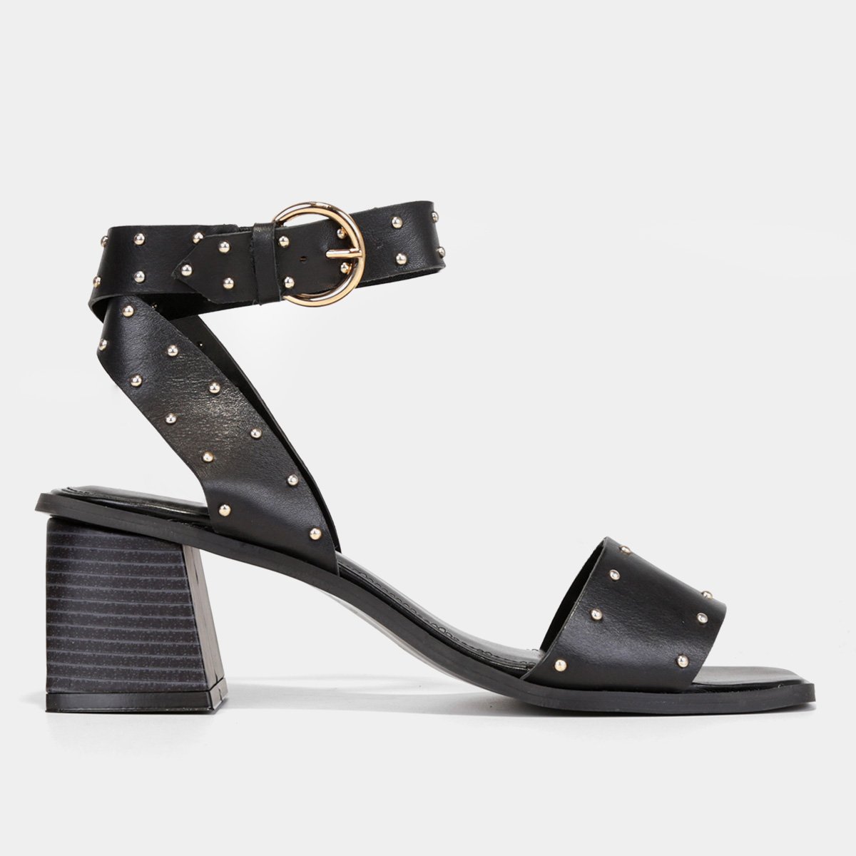 Sandália Couro Shoestock Bia Perotti Metal Salto Bloco Feminina