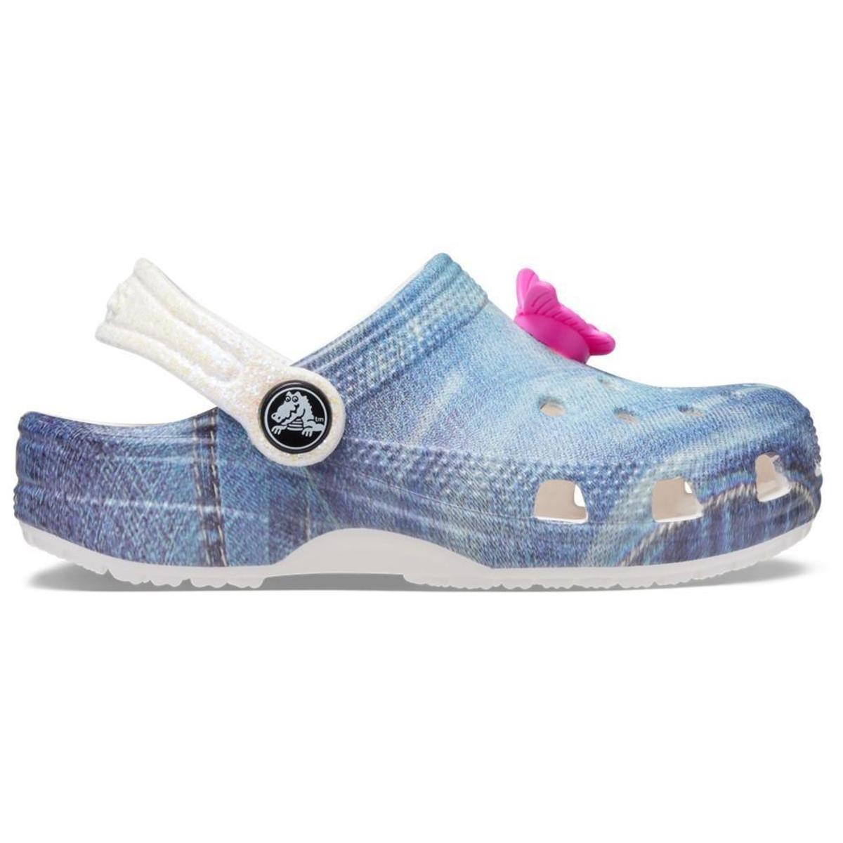 Sandália crocs classic demin clog t white/multi Menor preço em Sandália crocs classic demin clog t white/multi