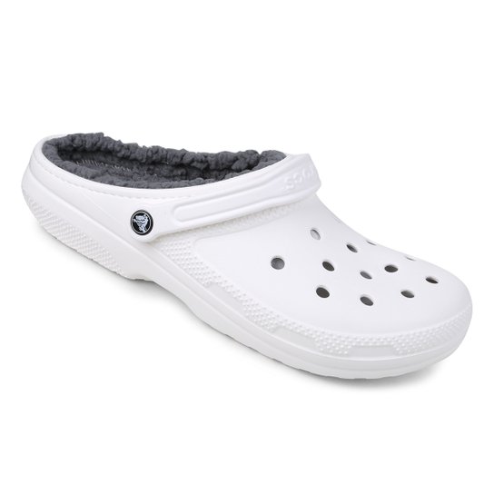 Sandália Crocs Classic Lined Clog - Branco+Cinza Menor preço em Sandália Crocs Classic Lined Clog - Branco+Cinza
