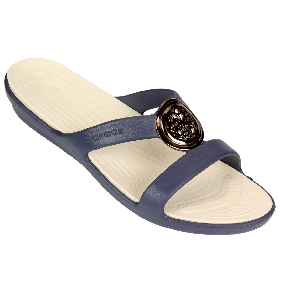 crocs with silver circle