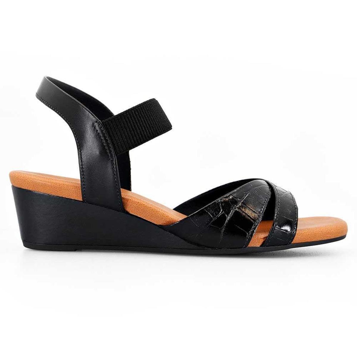 Sandália Feminina Anabela Croco Preto Usaflex AG3506 - Preto | Netshoes