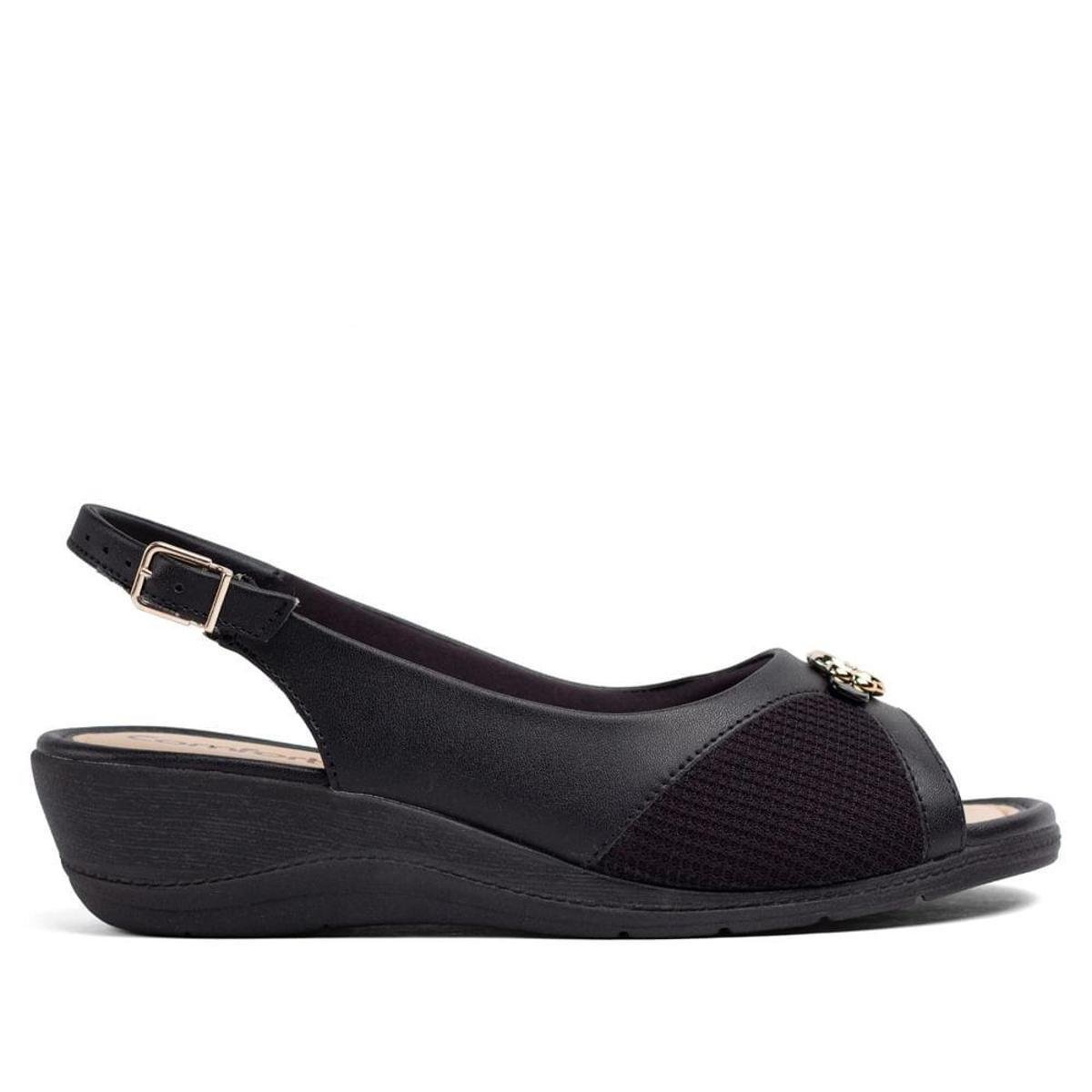 Sandália Feminina Comfortflex Anabela Preta Menor preço em Sandália Feminina Comfortflex Anabela Preta