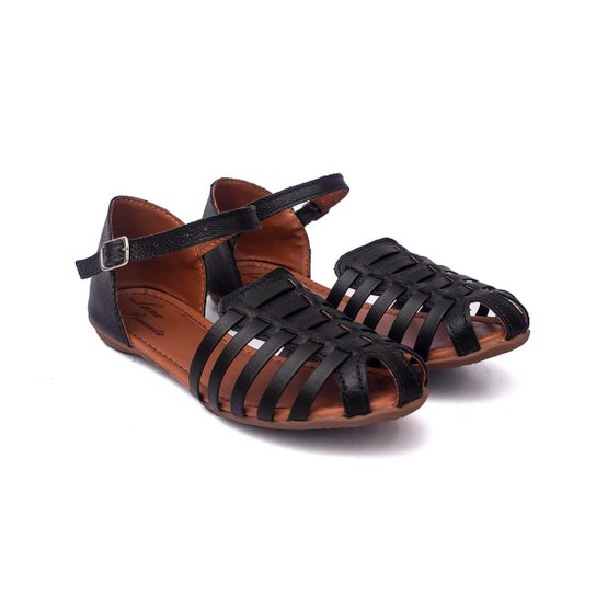 Sandalia Feminina Couro Lana Pimenta Preto - Preto Menor preço em Sandalia Feminina Couro Lana Pimenta Preto - Preto