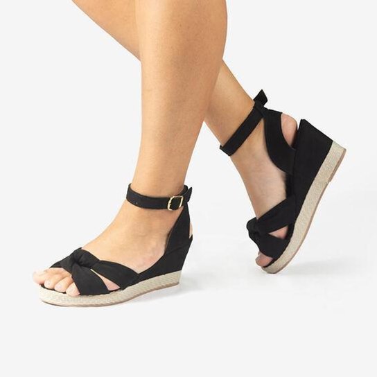 Sandália Feminina de Salto Anabela Plataforma - Preto Menor preço em Sandália Feminina de Salto Anabela Plataforma - Preto