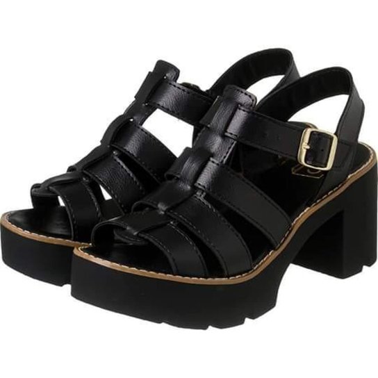 Sandália feminina de Tiras Salto Tratorado Confortável - Preto Menor preço em Sandália feminina de Tiras Salto Tratorado Confortável - Preto