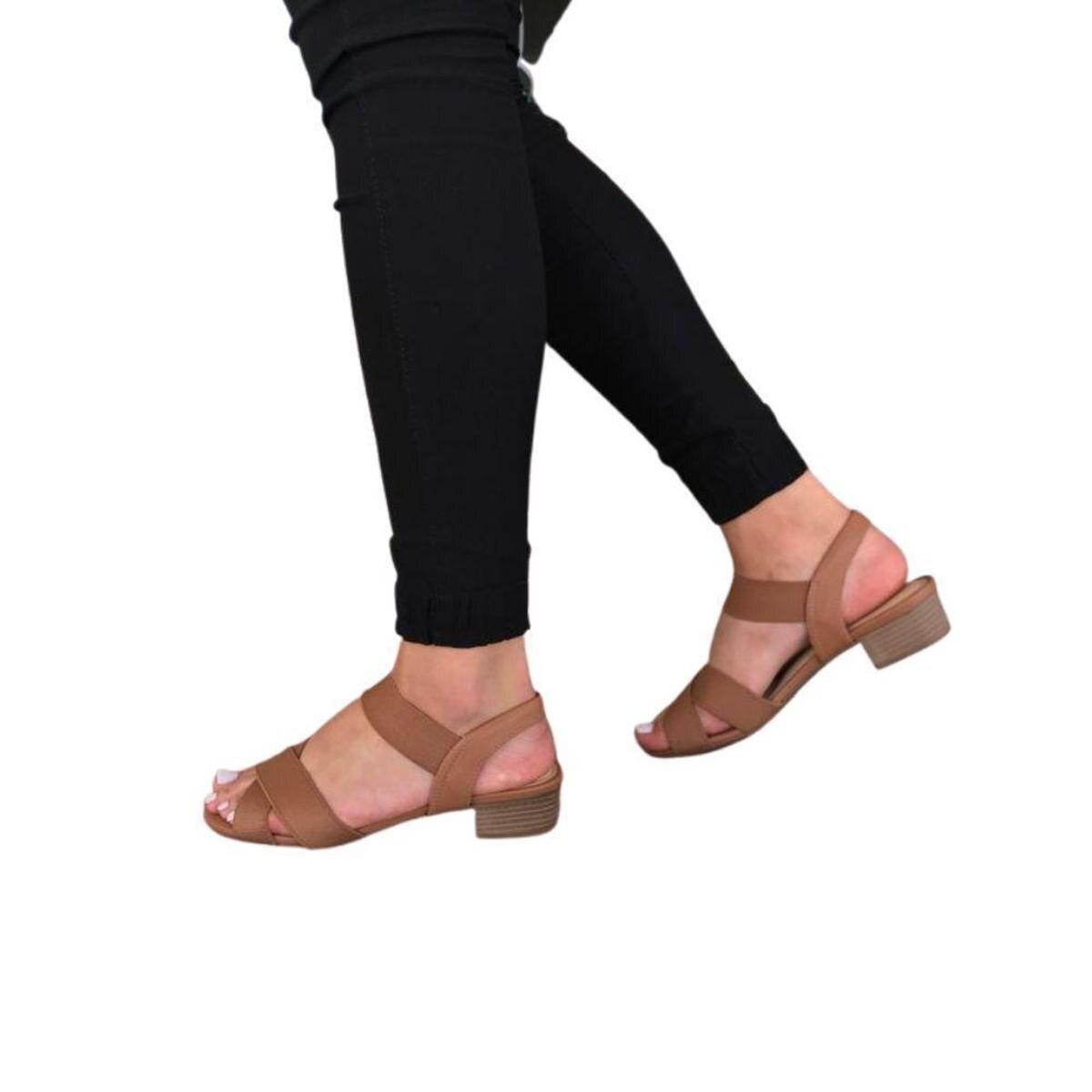 Sandália Feminina Modare Elástica Salto Grosso Baixo Marrom - Marrom |  Netshoes