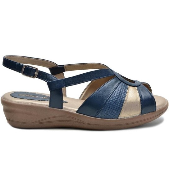 Sandália Feminina Ortopédica Ana Flex Couro Esporão Macia - Marinho Menor preço em Sandália Feminina Ortopédica Ana Flex Couro Esporão Macia - Marinho
