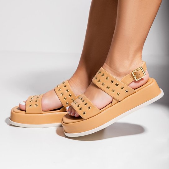 Sandália Feminina Plataforma Mariah Palha Nude Netshoes