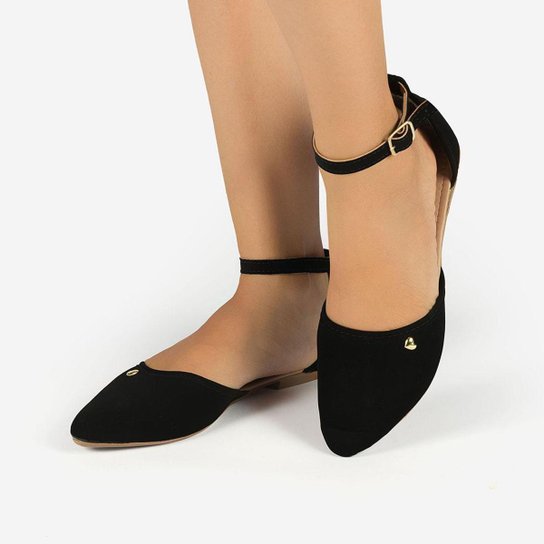 Sandália Feminina Rasteira bico fino salomé - Preto Menor preço em Sandália Feminina Rasteira bico fino salomé - Preto