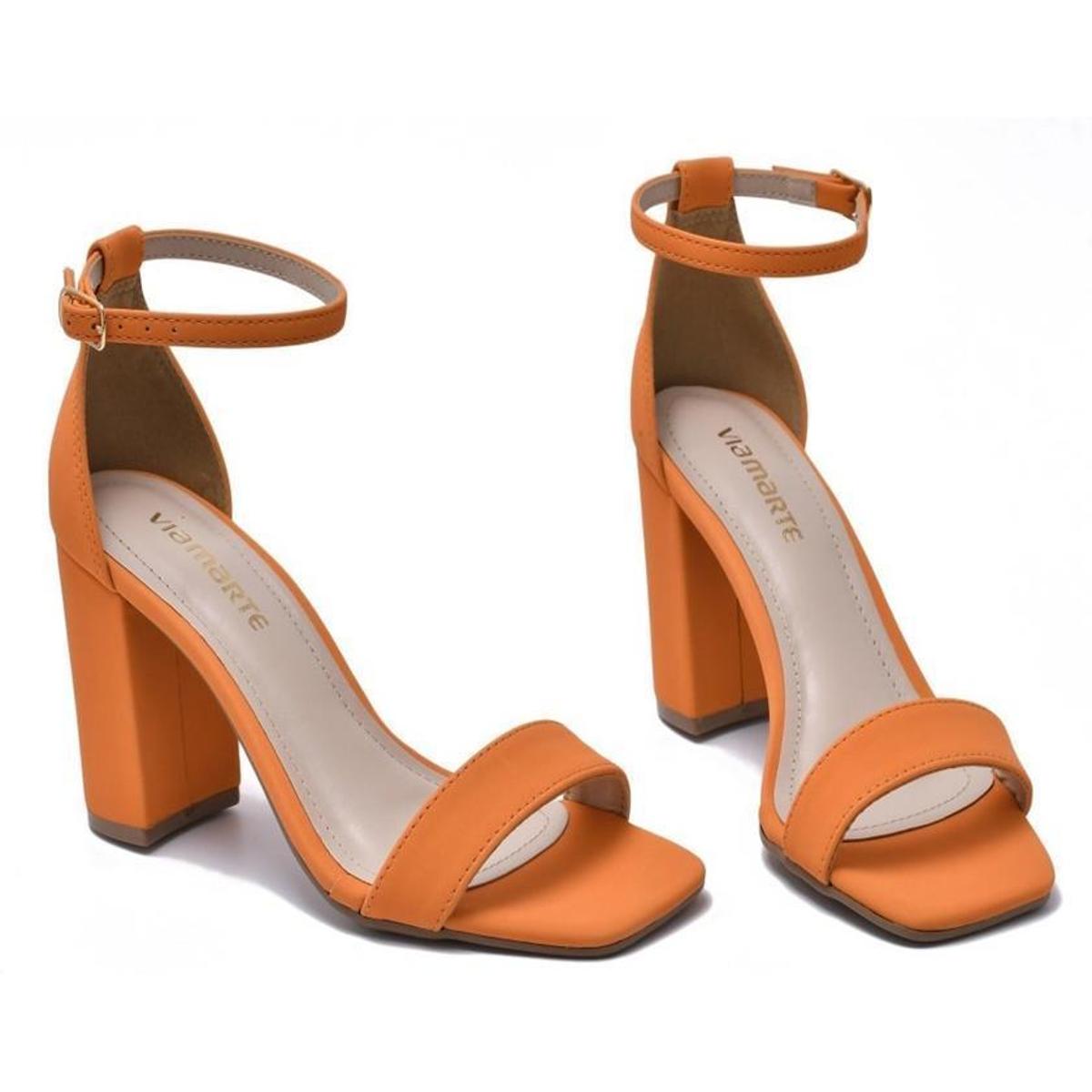 Sandalia Feminina Salto Grosso Alto Via Marte - Laranja | Netshoes