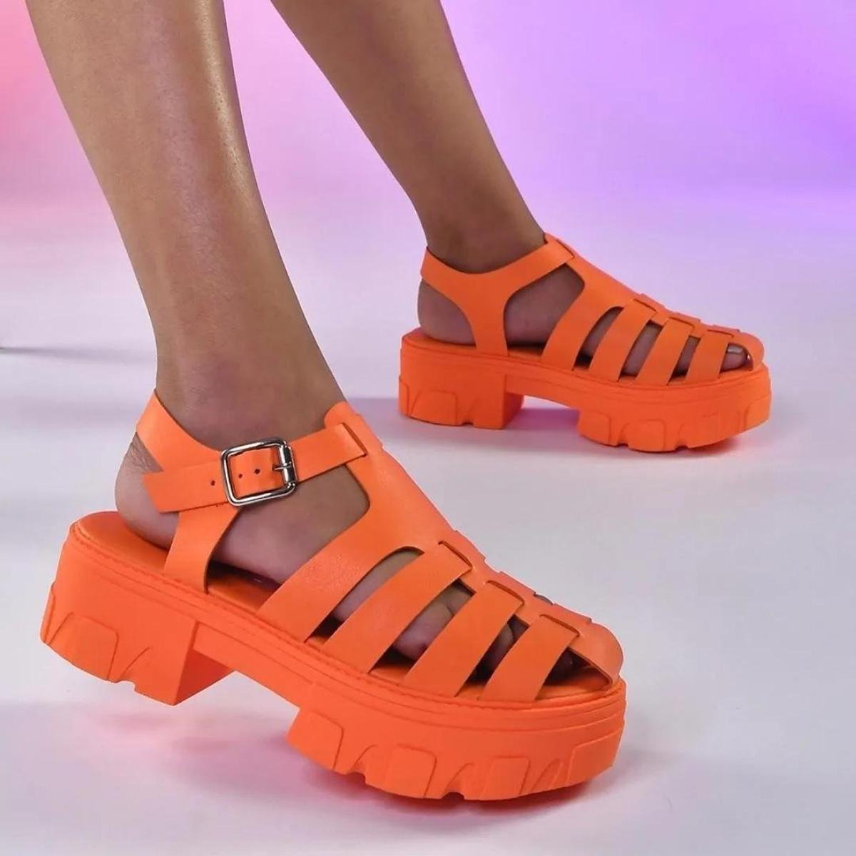 Sandália Feminina Sandália Tratorada Via Marte Fisherman Laranja