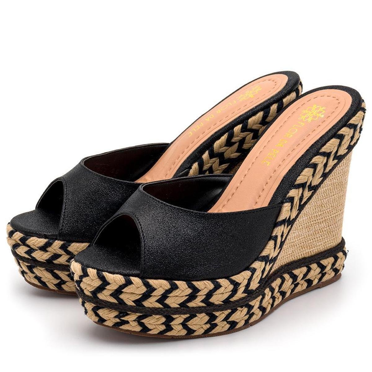 Sandália Feminina Tamanco Anabela Salto Alto Plataforma Conforto