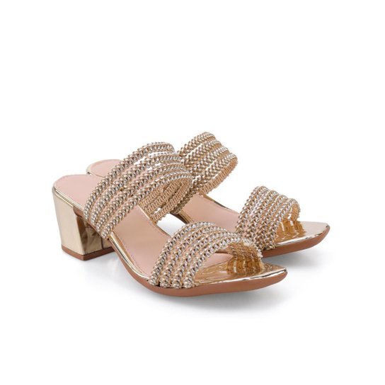 Sandália Feminina Tamanco Salto Grosso Confortável Moda Fashion Ouro Light - Dourado Menor preço em Sandália Feminina Tamanco Salto Grosso Confortável Moda Fashion Ouro Light - Dourado