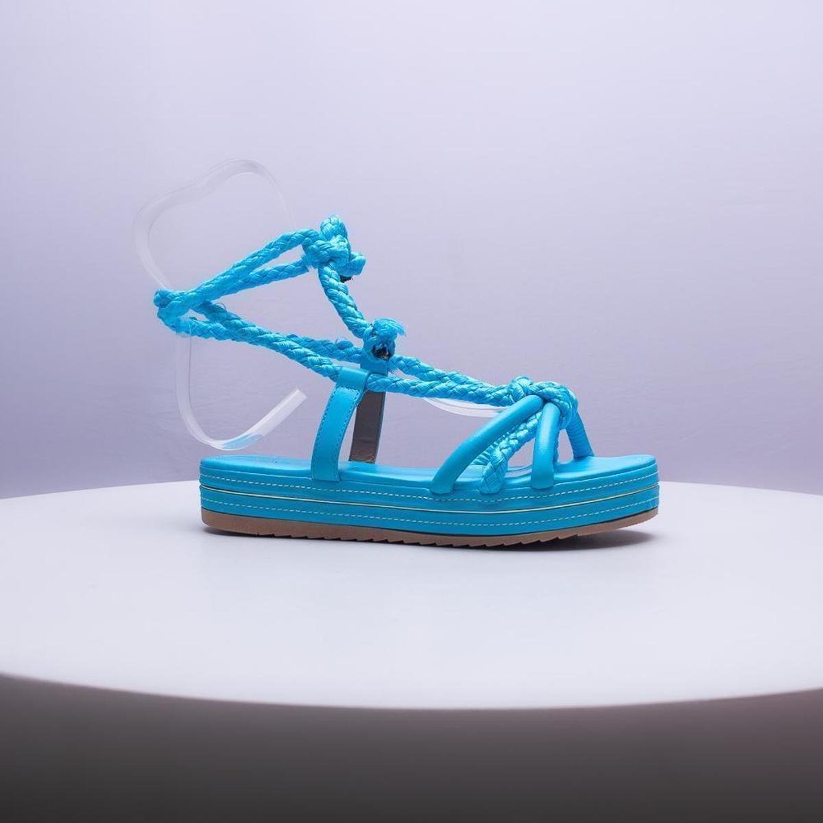 Sandália Feminina Via Scarpa Plataforma com Amarração Azul