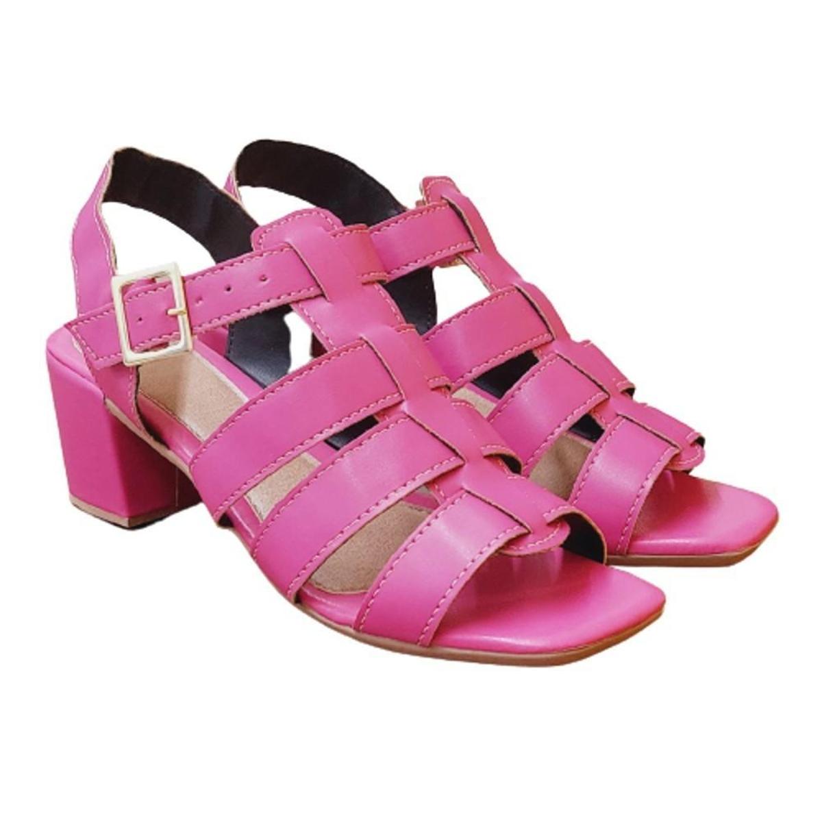 Menor preço em Sandália Gladiadora Feminina Fisherman Salto Grosso Salto Bloco Fivela Ref 3078