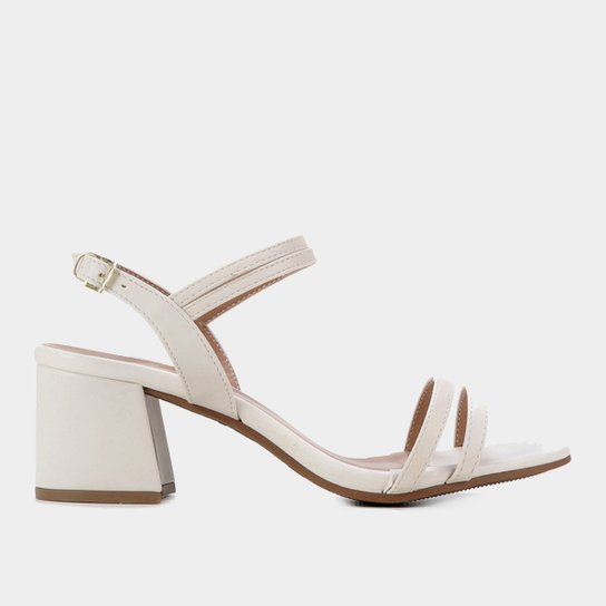 Sandália Griffe Salto Grosso Médio Lisa Feminina - Off White Menor preço em Sandália Griffe Salto Grosso Médio Lisa Feminina - Off White
