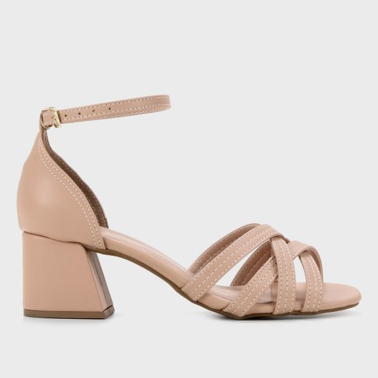Sandália Griffe Salto Médio Feminina - Nude Menor preço em Sandália Griffe Salto Médio Feminina - Nude