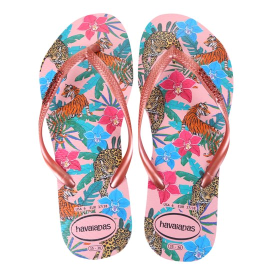 Sandália Havaianas Slim Tropical Feminina - Rosa Bebê Menor preço em Sandália Havaianas Slim Tropical Feminina - Rosa Bebê