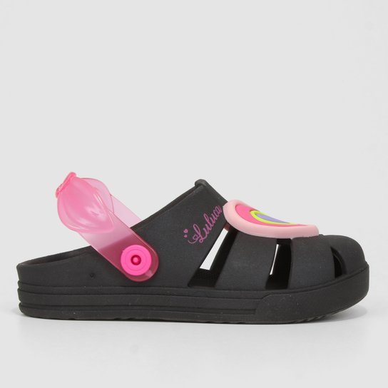 Sandália Infantil Grendene Kids Babuche Luluca Shine Comfort Menina - Preto+Rosa Menor preço em Sandália Infantil Grendene Kids Babuche Luluca Shine Comfort Menina - Preto+Rosa