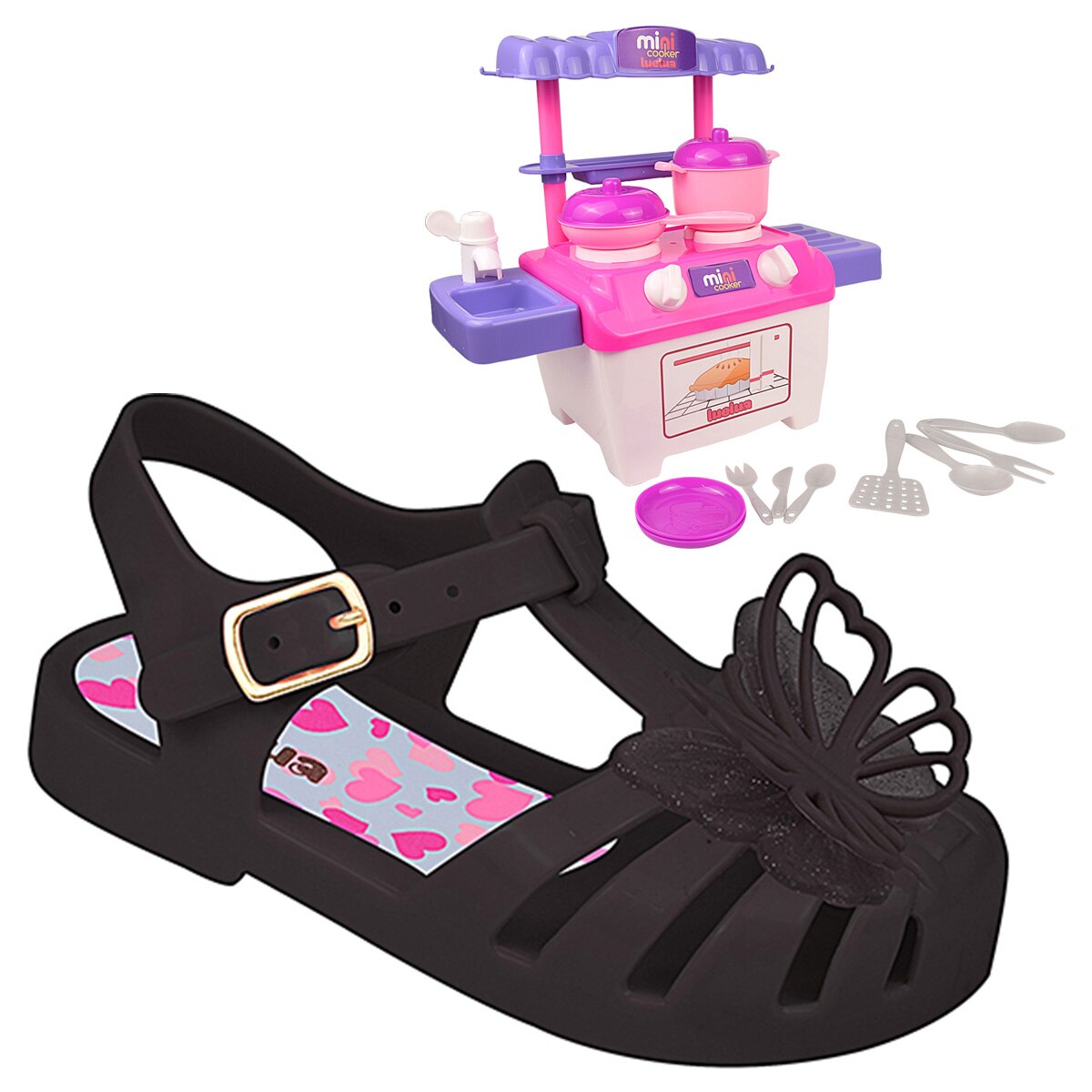 Sandália Infantil Luelua Borboleta + Mini Cozinha Feminina - Preto |  Netshoes