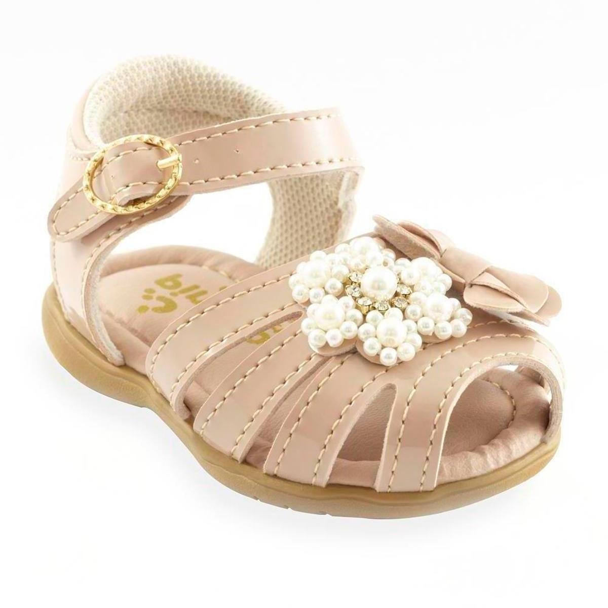 Sandália Infantil Menina Bebê Confortável Macia Laço Flor - Nude | Netshoes