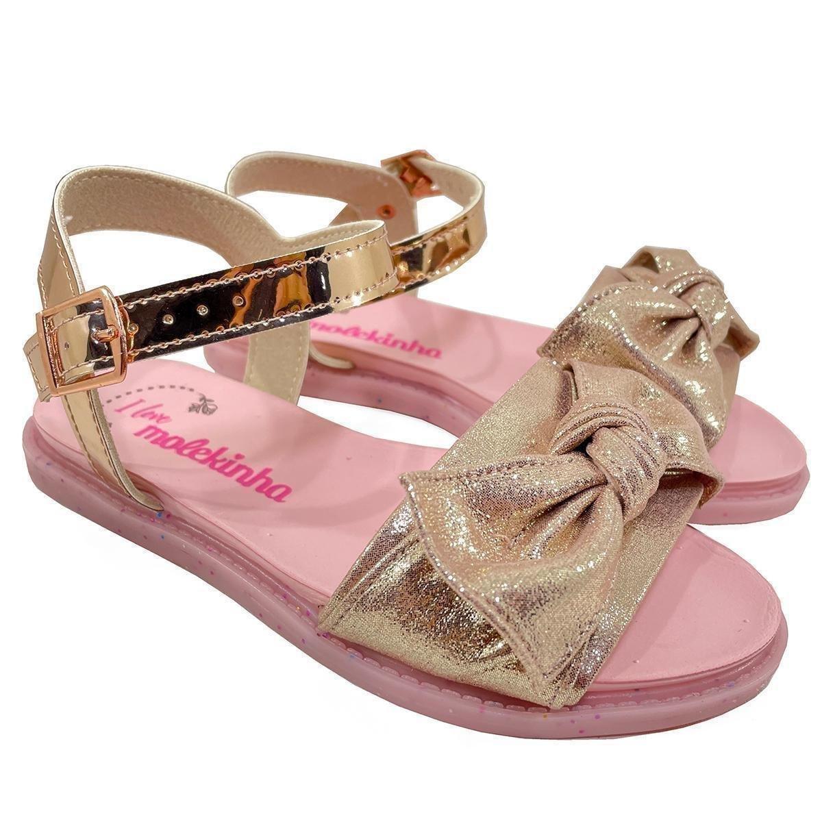 Sandália Infantil Molekinha Laço Camurça Metal - Rosê - 33 - Rose Gold |  Netshoes
