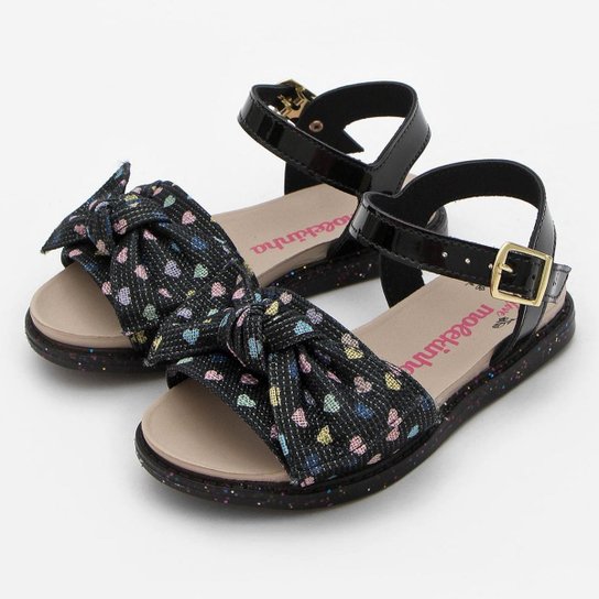 Sandália Infantil Molekinha Laço Corações Menina - Preto - 34 - Preto Menor preço em Sandália Infantil Molekinha Laço Corações Menina - Preto - 34 - Preto