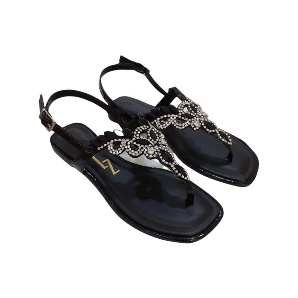 Sandália Like Organza Preta Strass Lady Lizzy - Preto | Netshoes