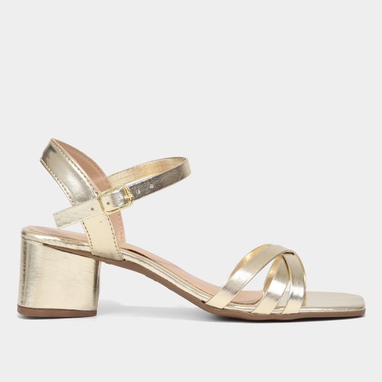 Sandália Look Fashion Tiras Cruzadas Salto Bloco Feminina - Dourado Menor preço em Sandália Look Fashion Tiras Cruzadas Salto Bloco Feminina - Dourado