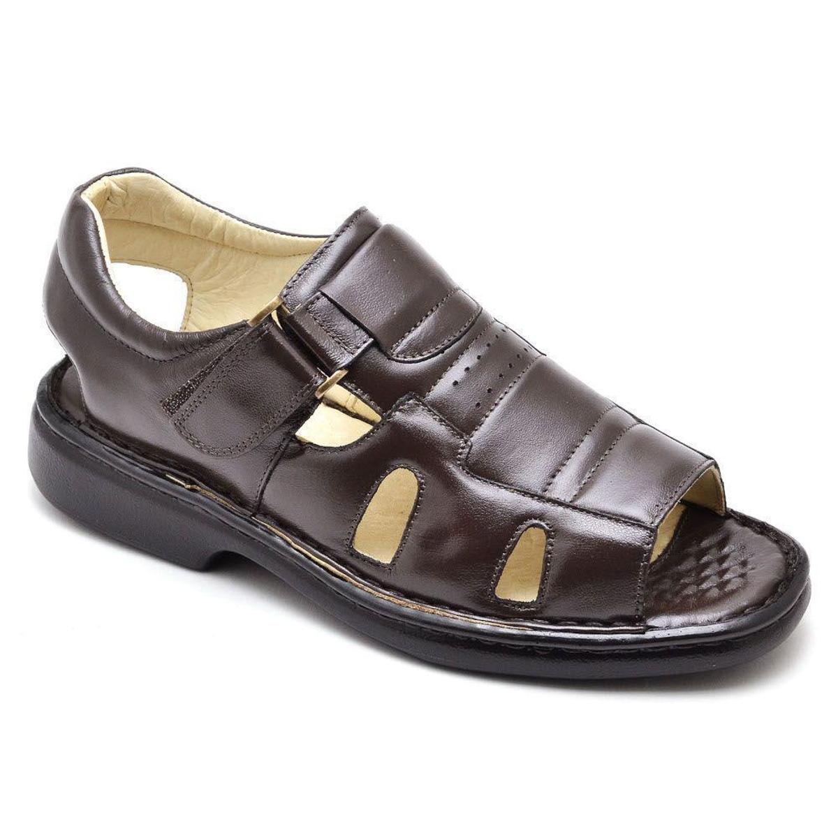 Sandália Masculina Couro Antiderrapante Conforto Dia a Dia - Café | Netshoes