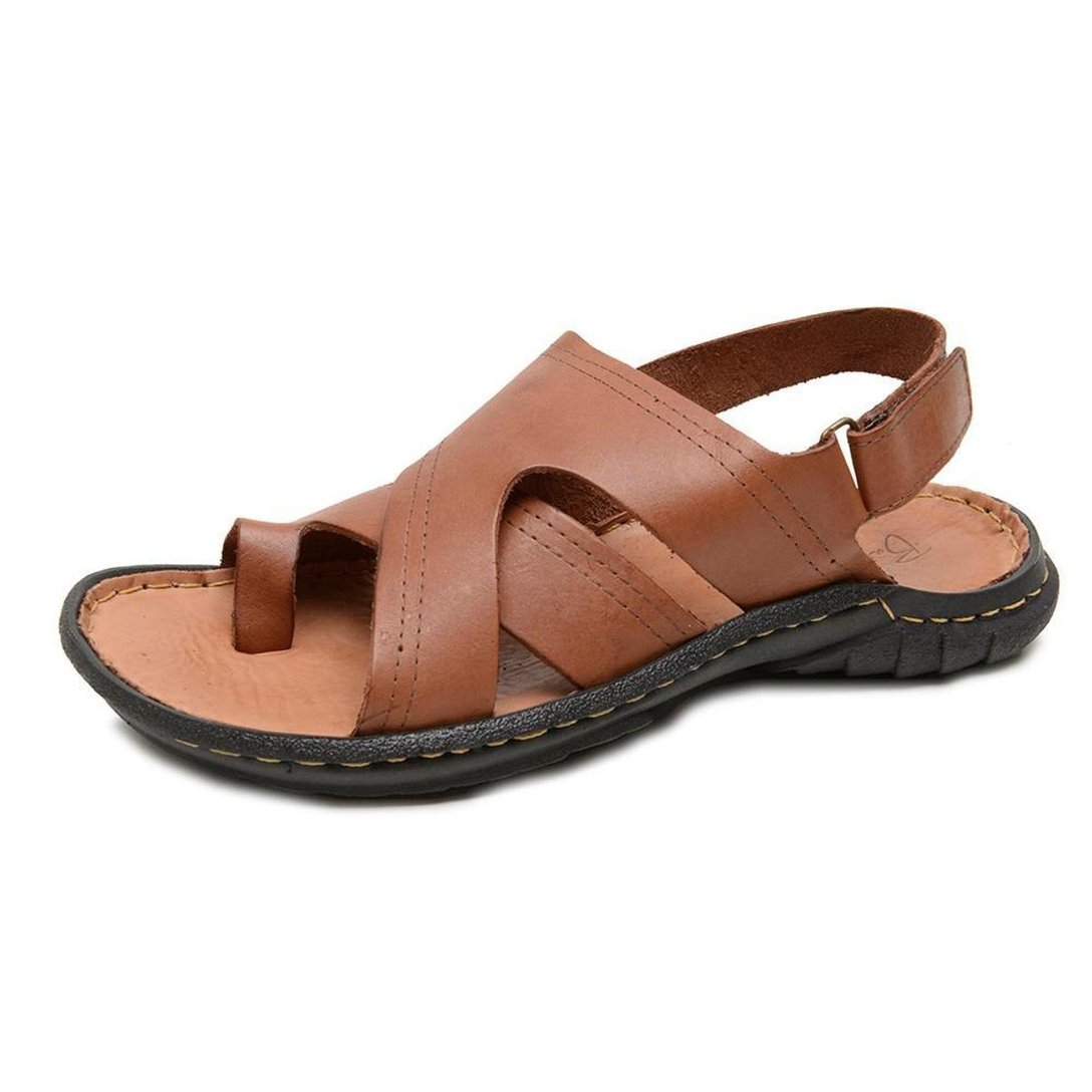 Sandalia Masculina Couro Conforto Solado Borracha Macia Marrom Netshoes