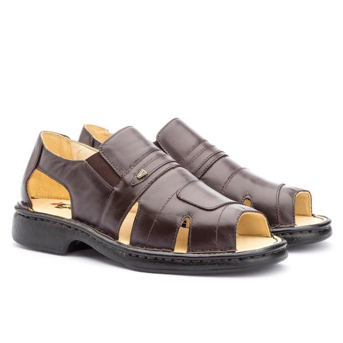 Sandália Masculina Couro Dia a Dia Leve Confortável Macia - Preto | Netshoes