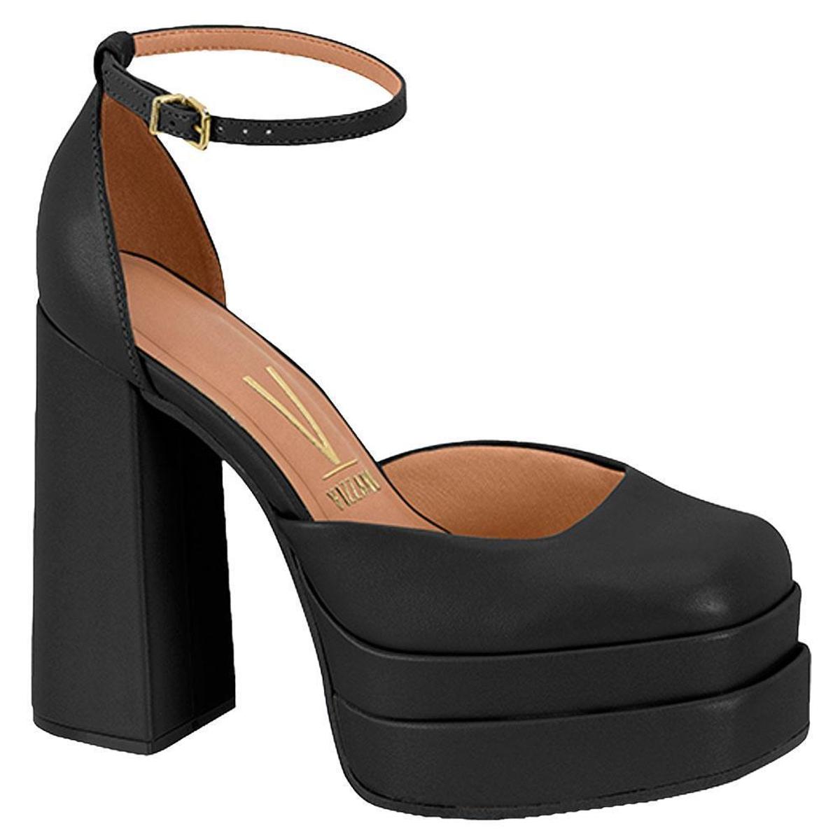 Sandália Meia Pata Vizzano Feminina Salto Grosso Conforto - Preto ...