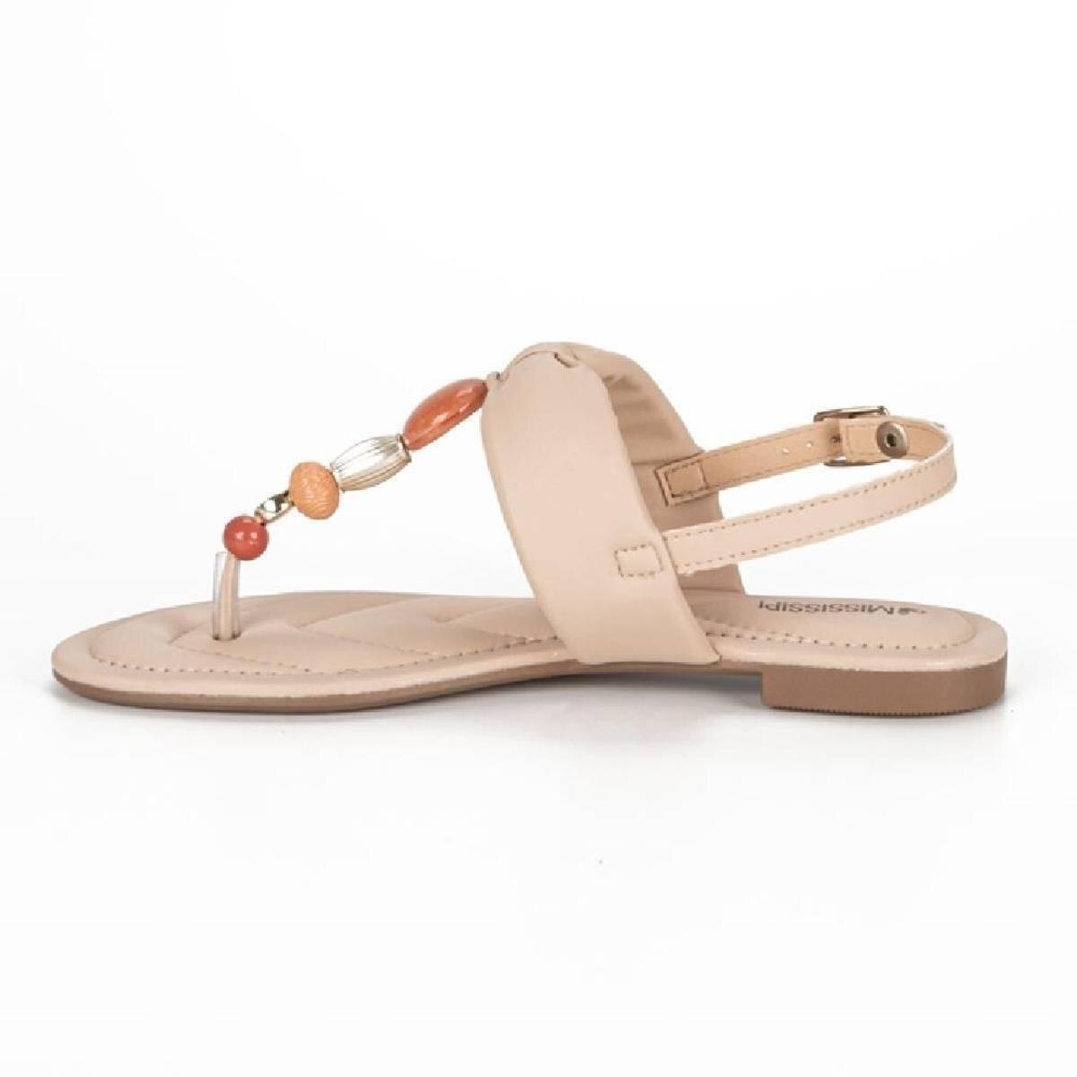 Sandalia Mississipi Rasteira Com Pedras - Q4942 - Creme | Netshoes