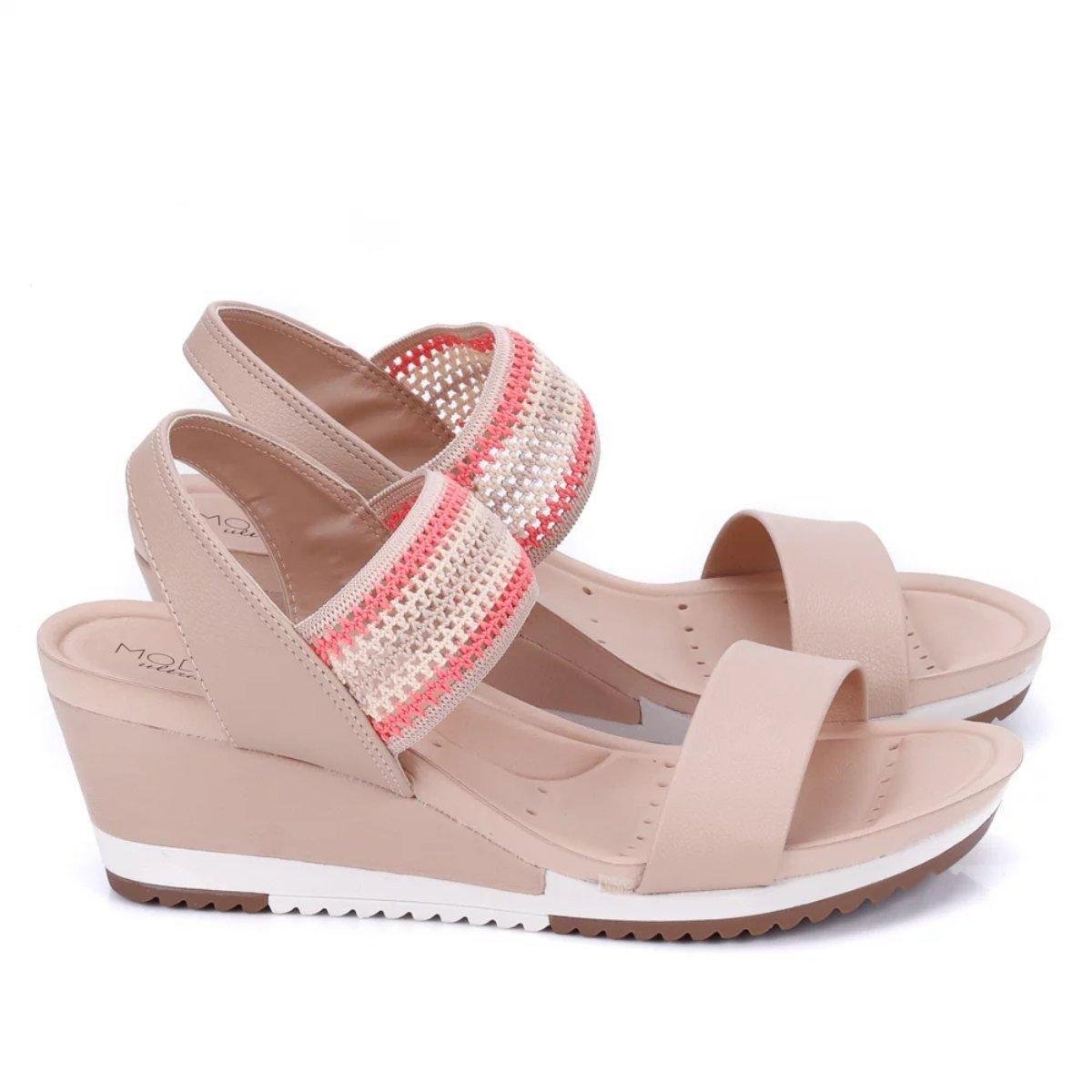 SANDÁLIA MODARE ANABELA Bege+Coral Netshoes