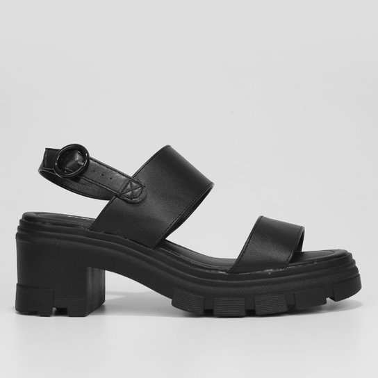 Sandália Moleca Tratorada Salto Médio Feminina - Preto Menor preço em Sandália Moleca Tratorada Salto Médio Feminina - Preto