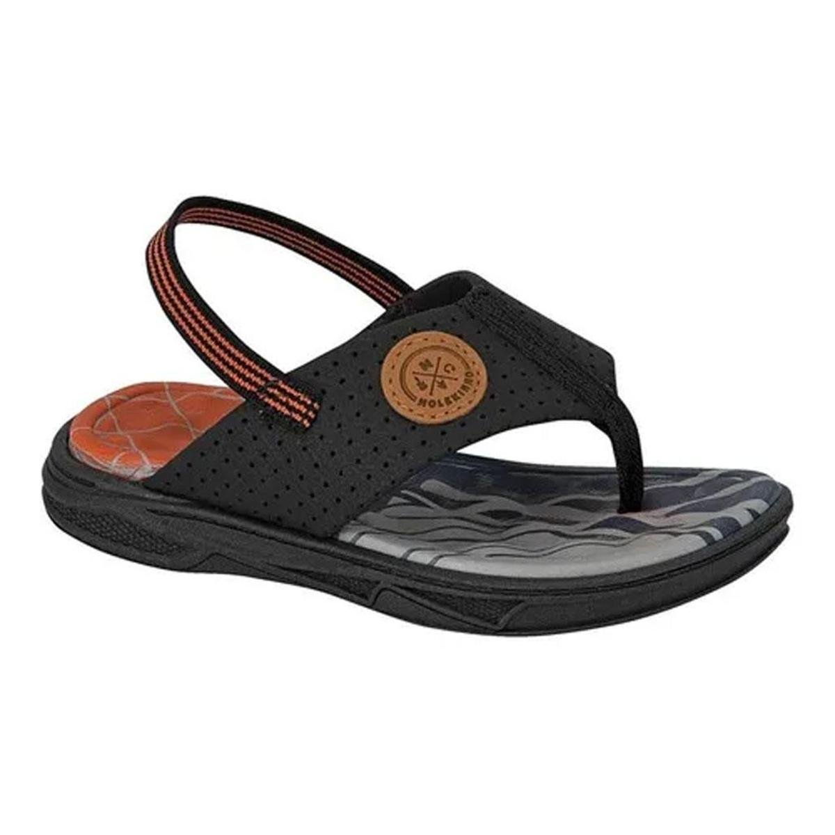 Sandália Molekinho Bebê Ajuste Elastico Chinelo Dedo Origina -  Preto+Laranja | Netshoes