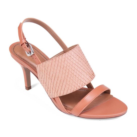 Sandalia Morena Rosa Salto Médio Tiras Retas Feminino Bege