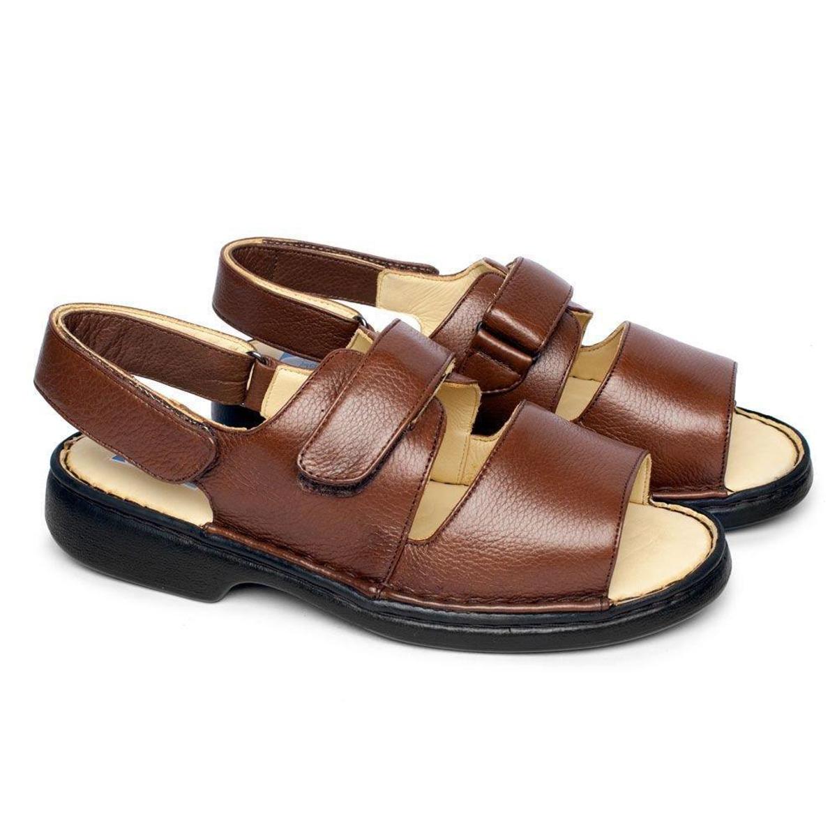 Sandália Ortopédica Masculina Couro Macia Leve Conforto - Marrom Claro |  Netshoes