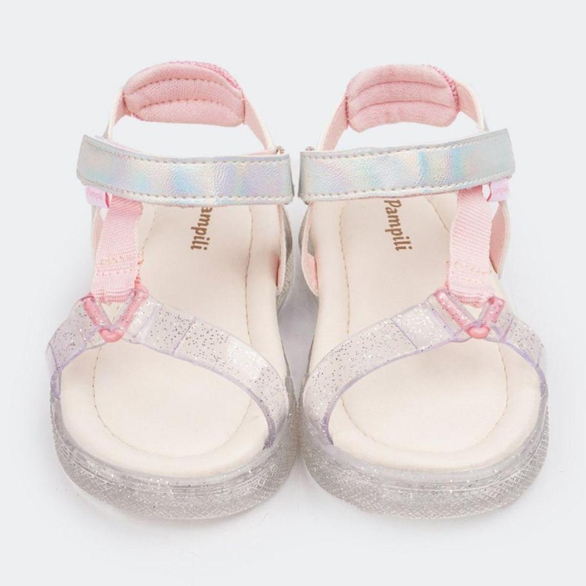 Sandália Pampili com Led Infantil Lily Luz furta-cor - Prata | Netshoes