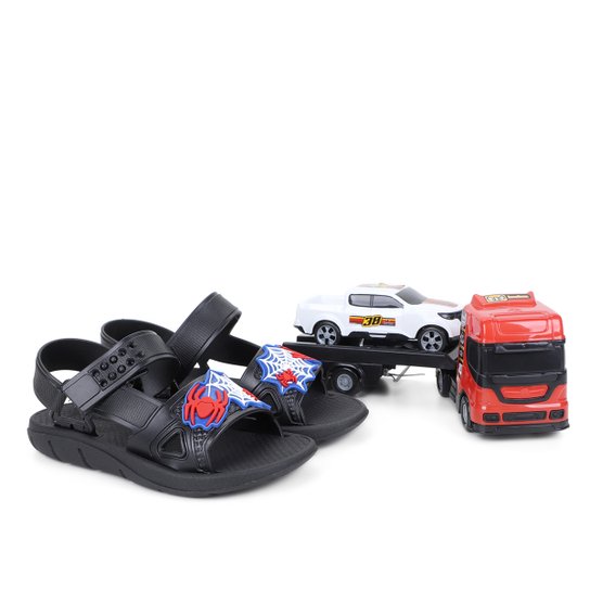 Sandália Papete Infantil Luelua Aranha+ Mini Reboque Caminhão - Preto Menor preço em Sandália Papete Infantil Luelua Aranha+ Mini Reboque Caminhão - Preto