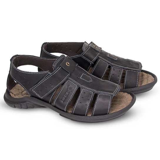 Sandália Papete Masculina De Couro 980 - Preto Menor preço em Sandália Papete Masculina De Couro 980 - Preto