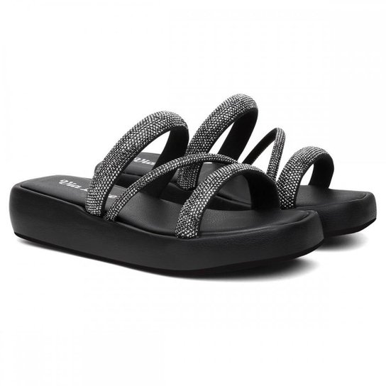 Sandalia Papete Tiras De Brilho Feminino Conforto Sola Borracha - Preto Menor preço em Sandalia Papete Tiras De Brilho Feminino Conforto Sola Borracha - Preto