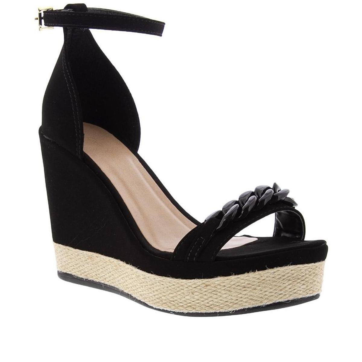 Sandália Penélope Plataforma Detalhe Corrente Nobuck Ráfia Preto - 41 -  Preto | Netshoes