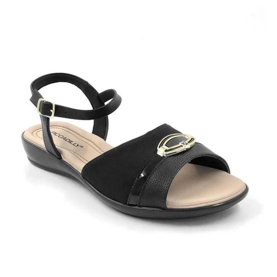 Sandália Piccadilly Camila Rasteira Feminina - Preto+Bege Menor preço em Sandália Piccadilly Camila Rasteira Feminina - Preto+Bege