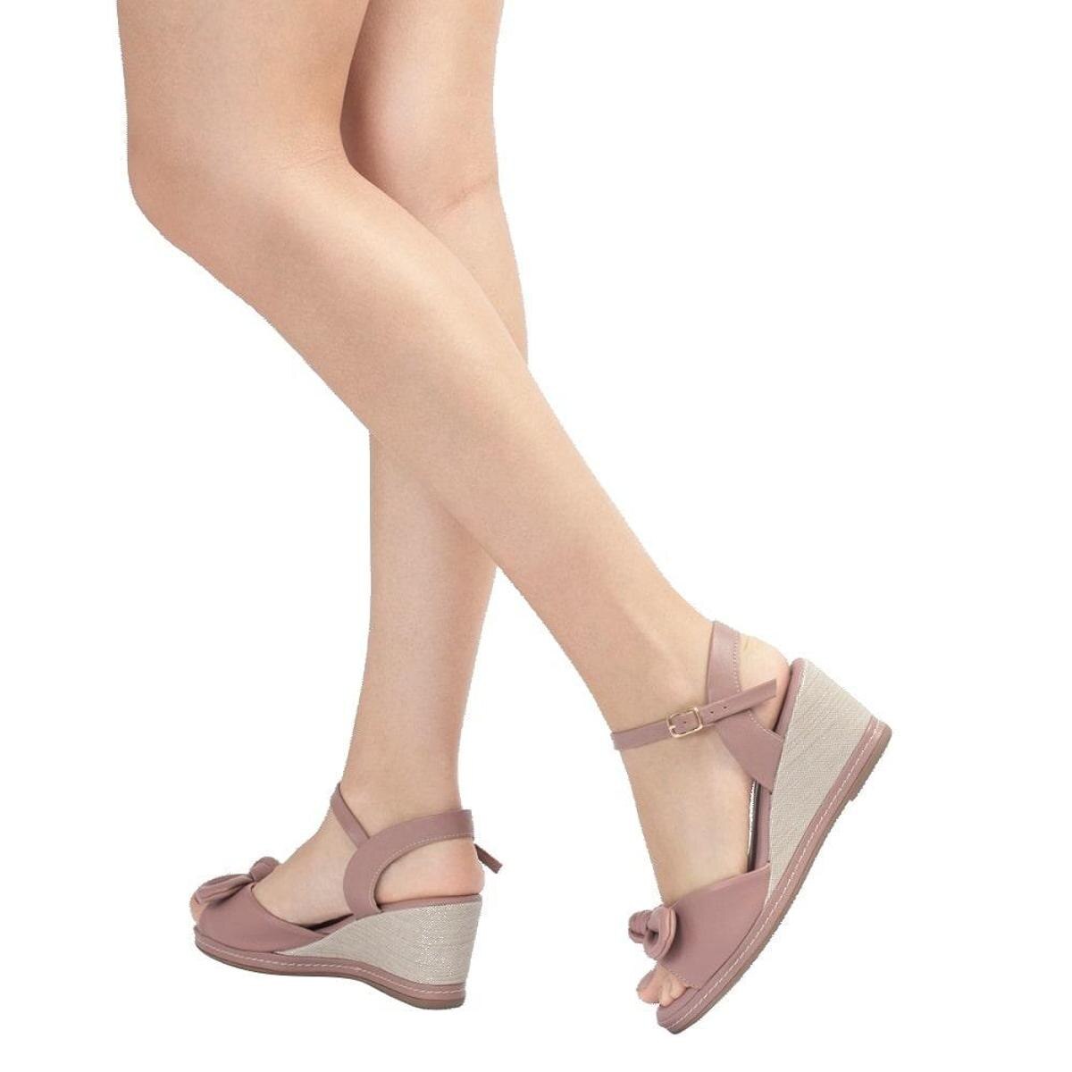 Sandália Piccadilly Feminina Anabela Conforto Laço Rosa - Roxo | Netshoes